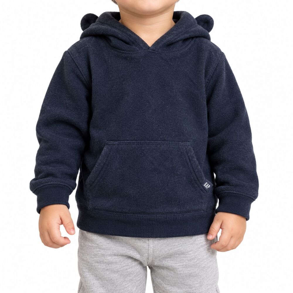 🔥 5 for $30 🔥 Baby GAP Infant Fleece Navy Bear Ear Pull Over Hoodie | 18M